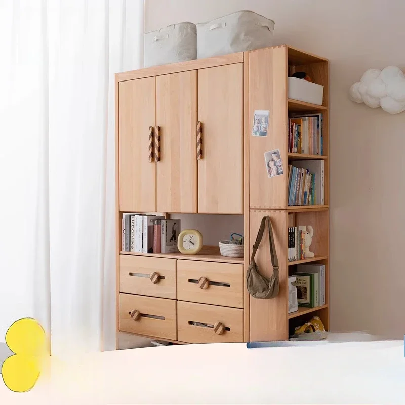 All solid wood children's wardrobe, large capacity storage locker