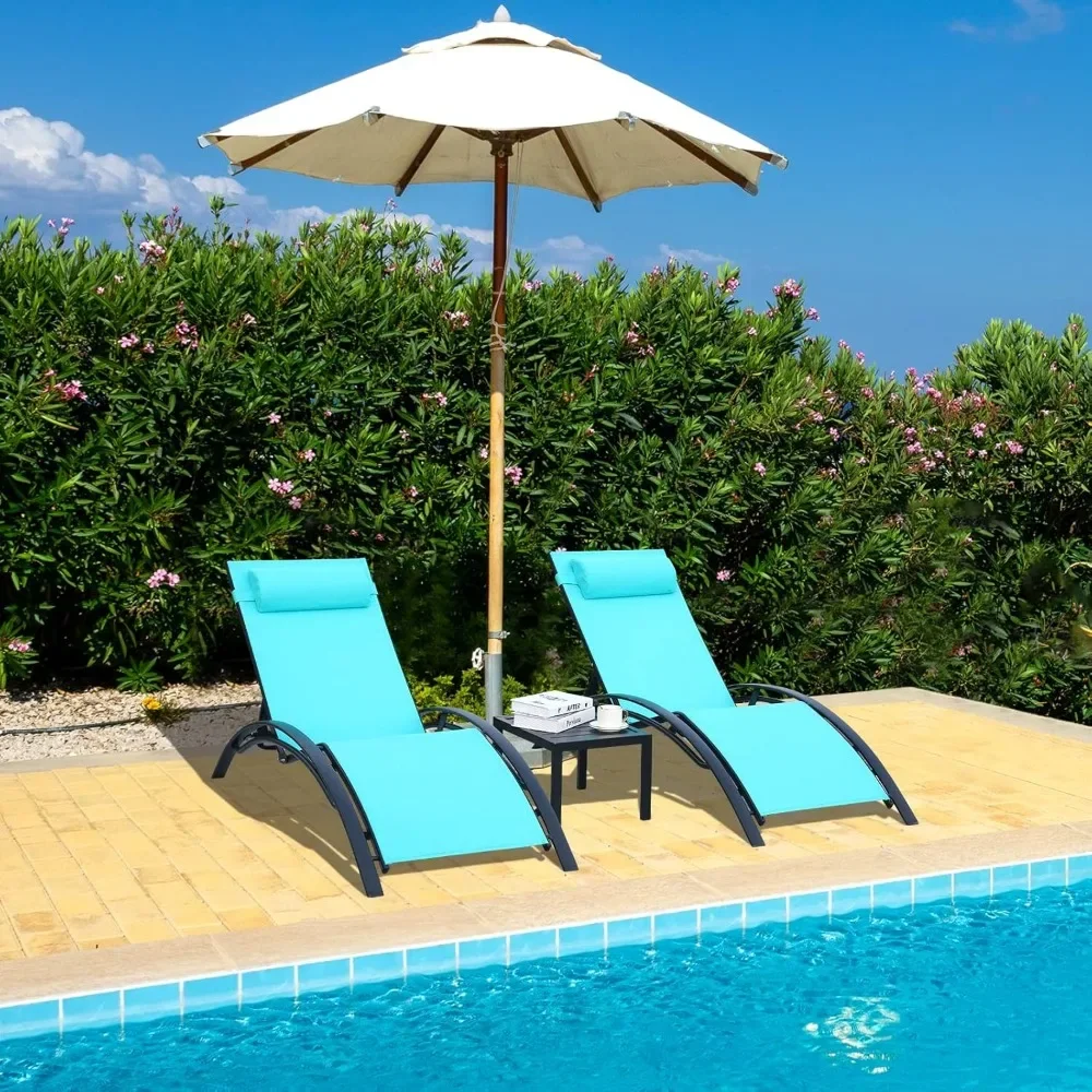 

Poolchairs Patio Chaise Lounge Set with Headrest, 5-Position Adjustable Recliner for Poolside or Sunbathing Use