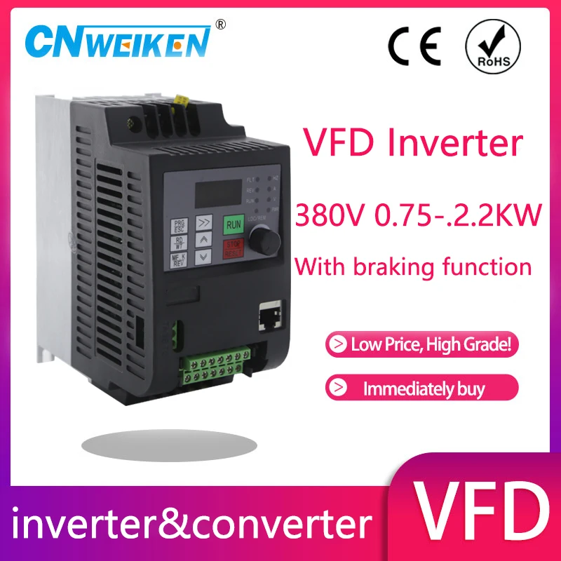 Three-phase Input and output 380V 0.75KW-11KW lathe motor special frequency converter fast stop with braking function