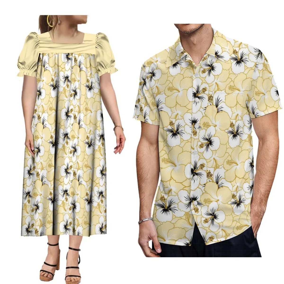 

2024 Fashion Mumu Women'S Dress Micronesia Tribe Designed Dress And Men'S Shirt Couples Support Customization