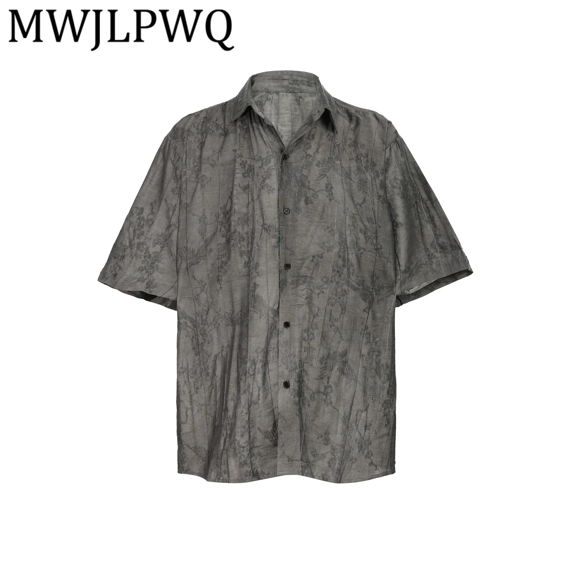 

MWJLPWQ Модная летняя рубашка в американском уличном стиле 2025 года, мужская текстурированная рубашка с лацканами, свободные повседневные топы с короткими рукавами, 21524