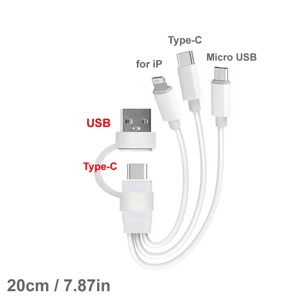 كابل شحن PD USB C لأجهزة متعددة سلك شحن قصير 3 في 1 كابل USB عالمي مع طاقة متنقلة IP/Micro USB/Type C