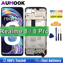 슈퍼 AMOLED LCD 디스플레이 터치 스크린 디지타이저, 프레임 교체 포함, Realme 8 Pro RMX3081 LCD, 4G RMX3085, 6.4 인치