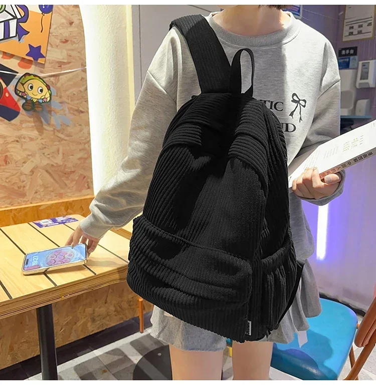 Solid Nylon Soft Sewing Thread Zipper School Bags 2026 High Quality Large Capacity Bags Corduroy Casaul Softback Youth Backpack