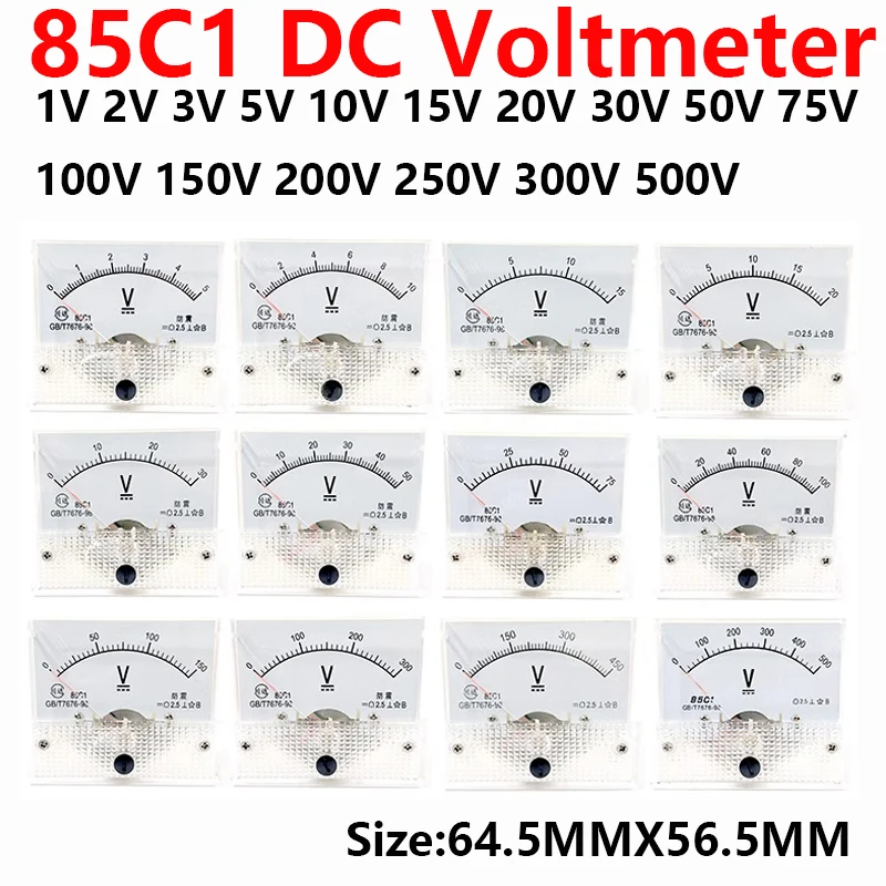 One-Stop-Shopping 85C1 85C1-V DC Analog Panel Voltmeter Amperemeter Amp Volt Meter Gauge 1-500V/V