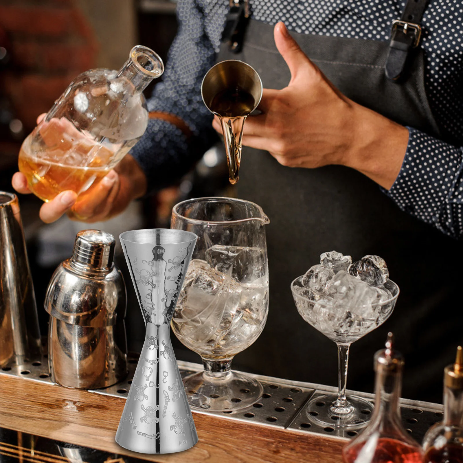

Stainless Steel Skull Measuring Jigger 30/45Ml Double Tool Ounce Wine Measuring Cup Professional Bartender Kitchen Bar
