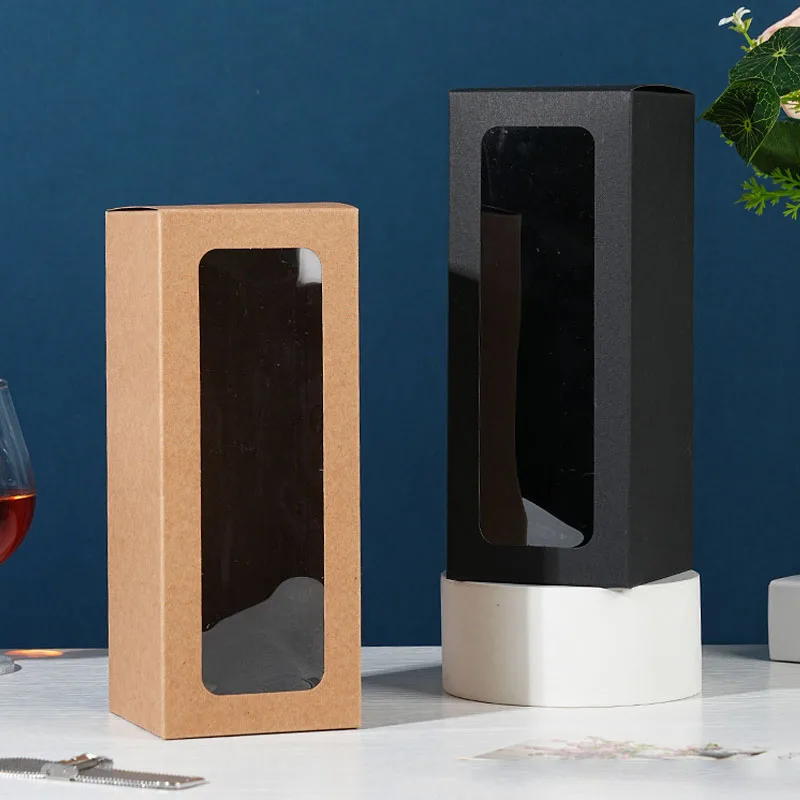 

10pcs Rectangle Gift Box with Transparent Window Wine Bottle Bouquet Packaging Paper Box For Birthday Wedding Party Decoration