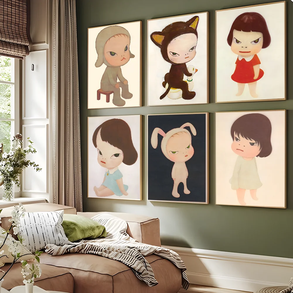 Yoshitomo Nara Art Cartoon Self-adhesive Art Poster Fancy Wall Sticker For Living Room Bar Decoration Vintage Painting