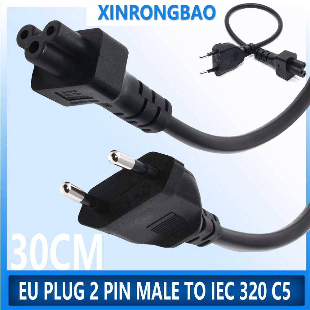 1pcs Power Supply power extension cord CEE716P-C5 Power Adapter Cord Cable 30cm EU Plug 2 Pin Male To IEC 320 C5 For Notebook BK