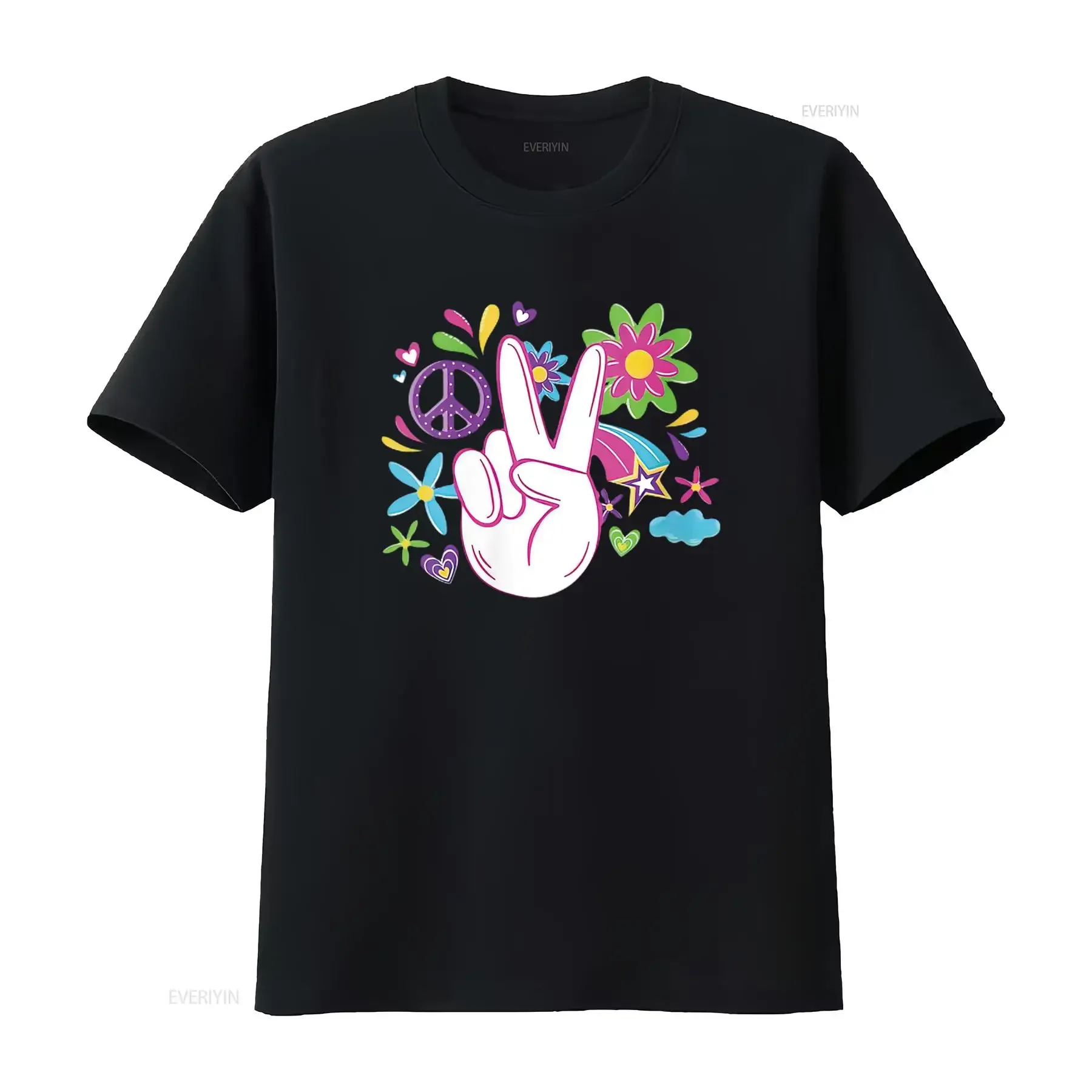 Disfraz Hippie Peace Love para mujer, diseño de Flower Power, camiseta Retro de cuello redondo de los años 60 y 70, color negro, 4X, moda lavada vintage grande