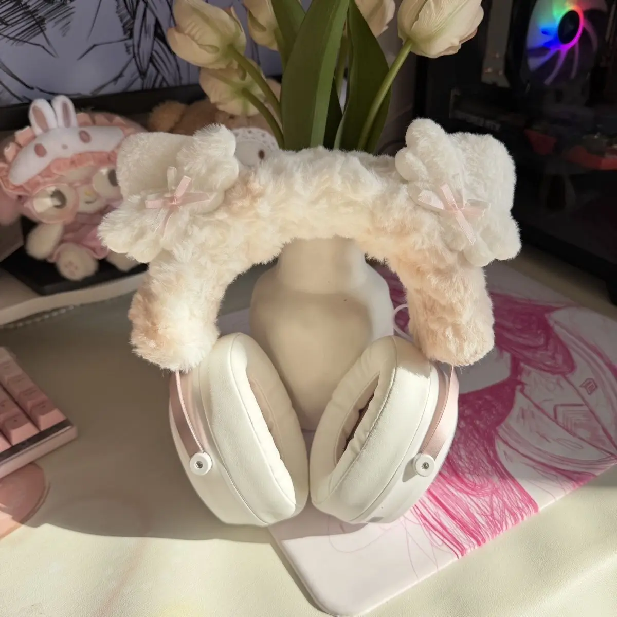 Hand Crocheted Headphone Crossbeam Protective Cover for HyperX Cloud 2/HyperX Cloud 3/v9pro White Ear Custom Headphone Cover