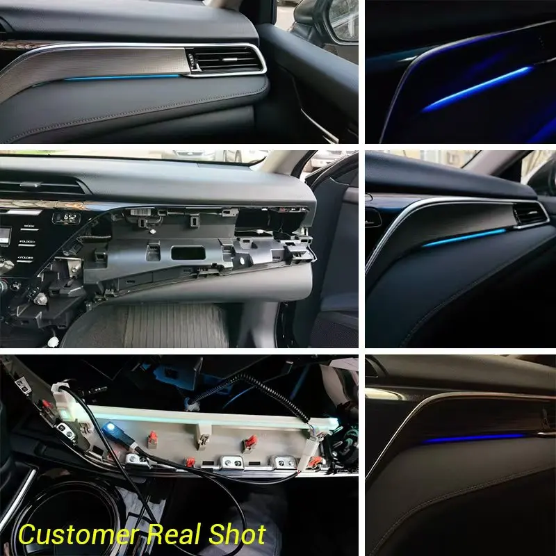 Barra de luz atmosfera interior do carro console central lâmpada decorativa led gelo azul adequado para toyota camry xv70 2018-2023