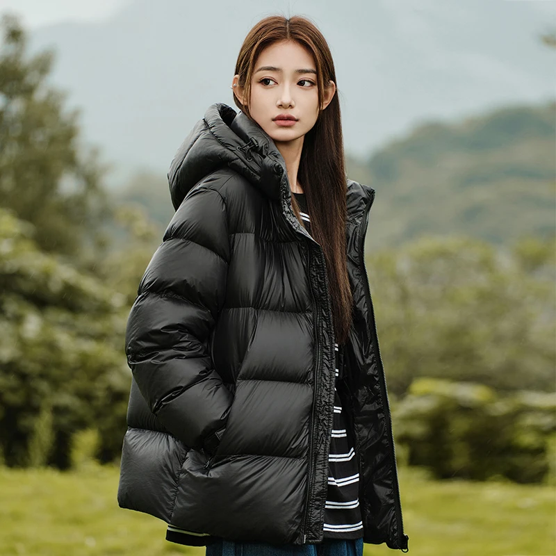 

Новая мужская утепленная куртка с капюшоном 2025 года, свободного кроя, в корейском стиле, для активного отдыха, зимнее пальто, парные модели, из полиэфирного волокна