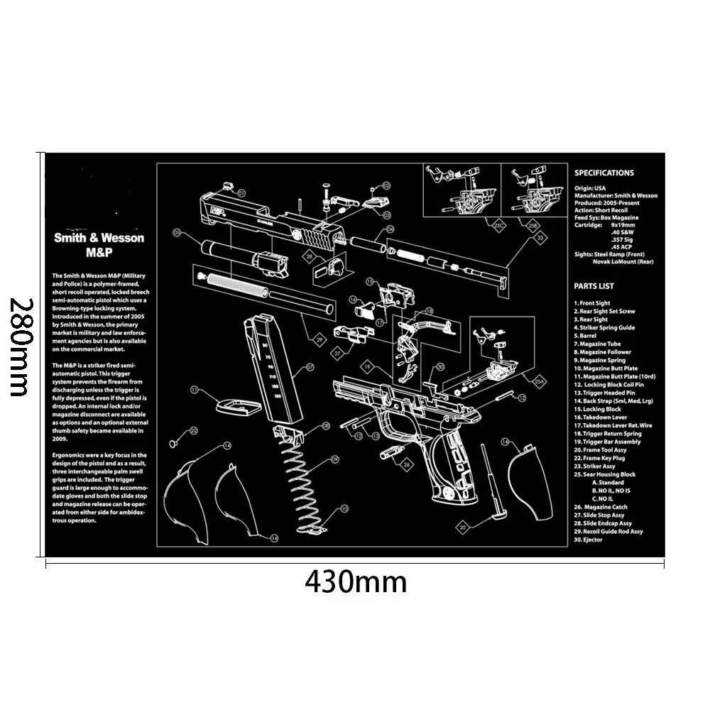 Mouse Pad Sig Sauer P320 P229 P365 P226 1911 PX4 Ruger LCP XD Smith Wessom MP9 RUGER SR HK USP Glock Gun Cleaning Rubber Mat