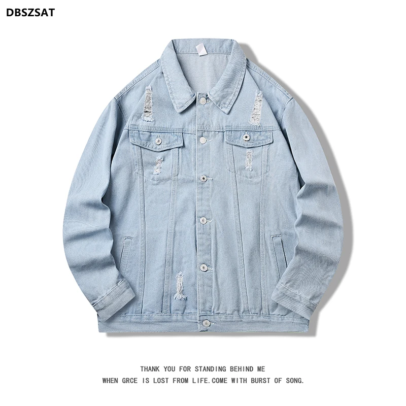 M-3xl Mens Denim Jackets Spring Autumn Male Coats Turn-down Collar Single Breasted Loose Casual Outerwear Top Clothes Hy72