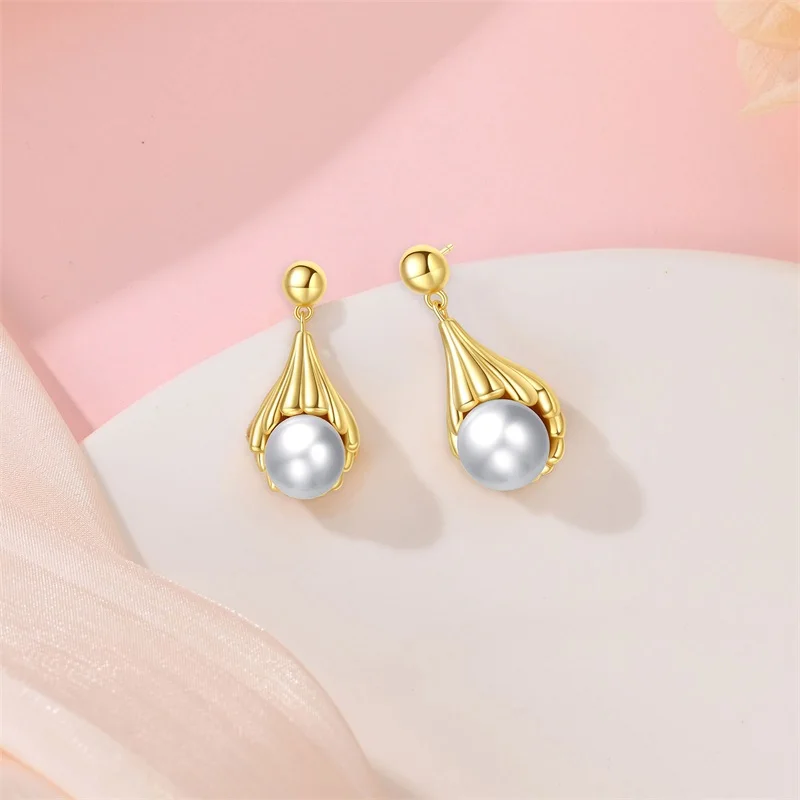 Luxury Golden Conch Starfish Pearl Ear Studs 925 Silver Butterfly Heart Shaped Pendants Pearl Earrings For Women Party Jewelry