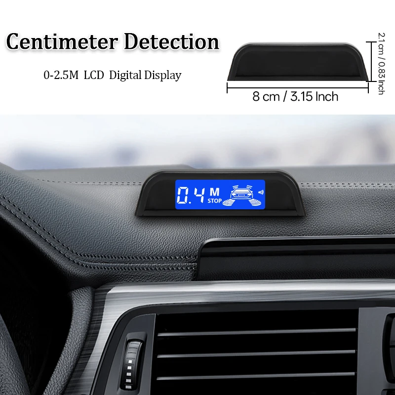 HIPPCRON Car Parking Sensor Kit Built-in Buzzer LCD Screen 12V Universal Sound Alert Probe 4 Sensors 22mm Black Reverse Radar