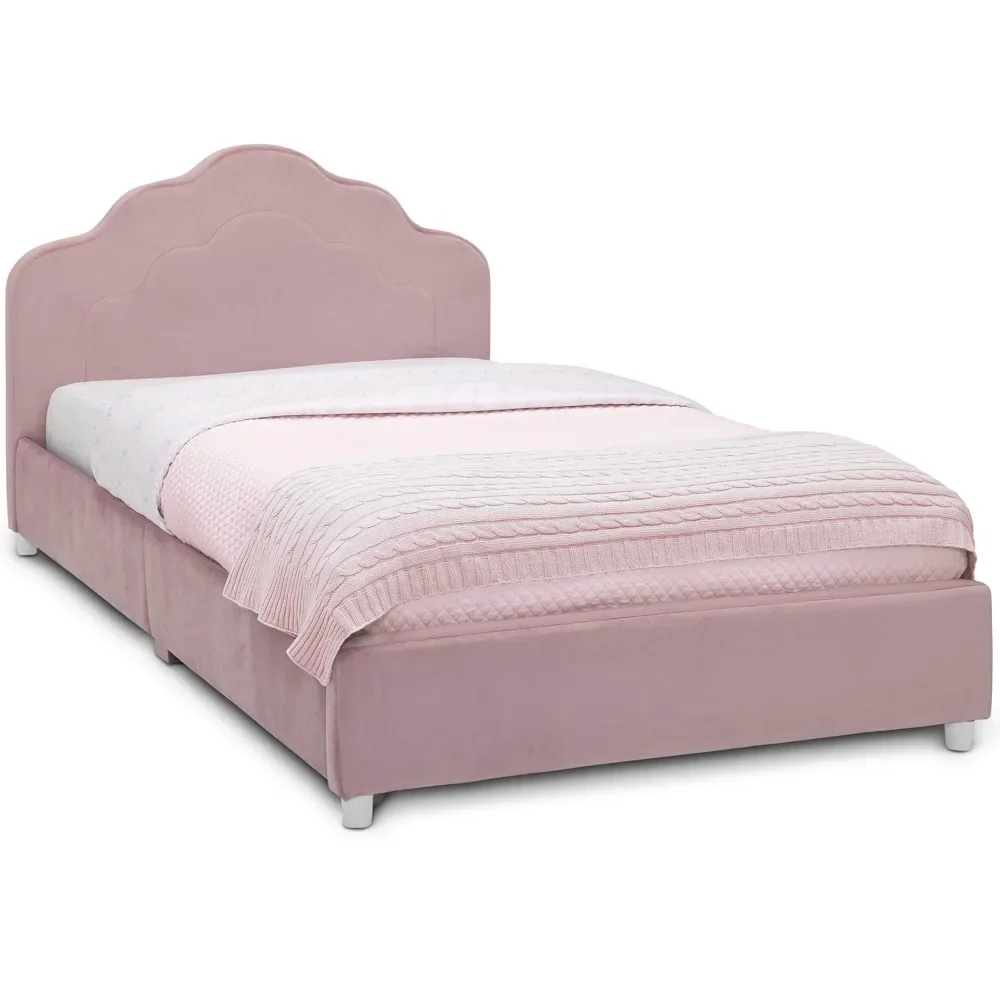 Cama de solteiro estofada infantil, rosa rosa