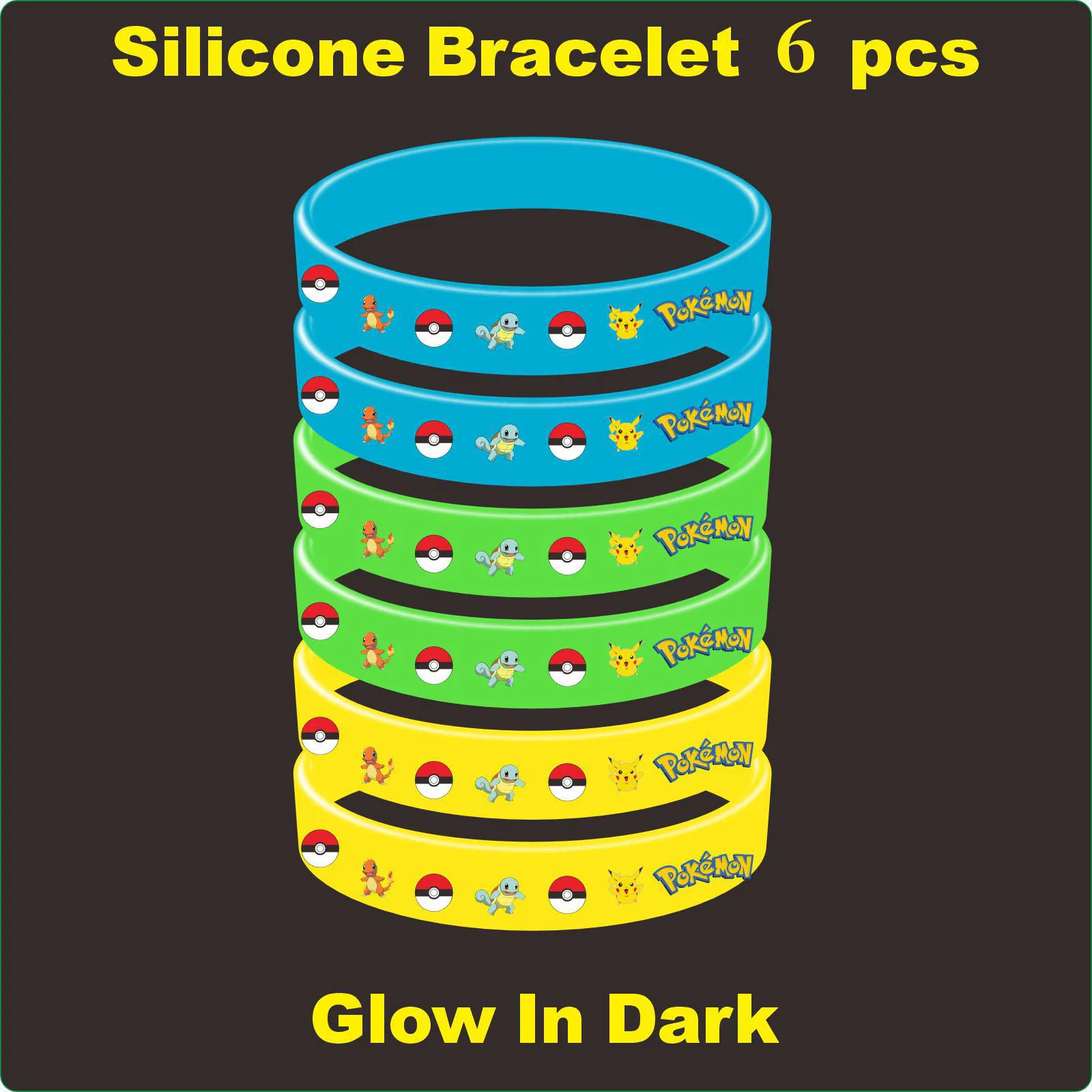 6 stücke Pokemon Armband Anime Tasche Pikachu Nachtleuchtende Cartoon Silikon Armband Armbänder Kawaii Cosplay Accessoires Geschenk – Detail 1