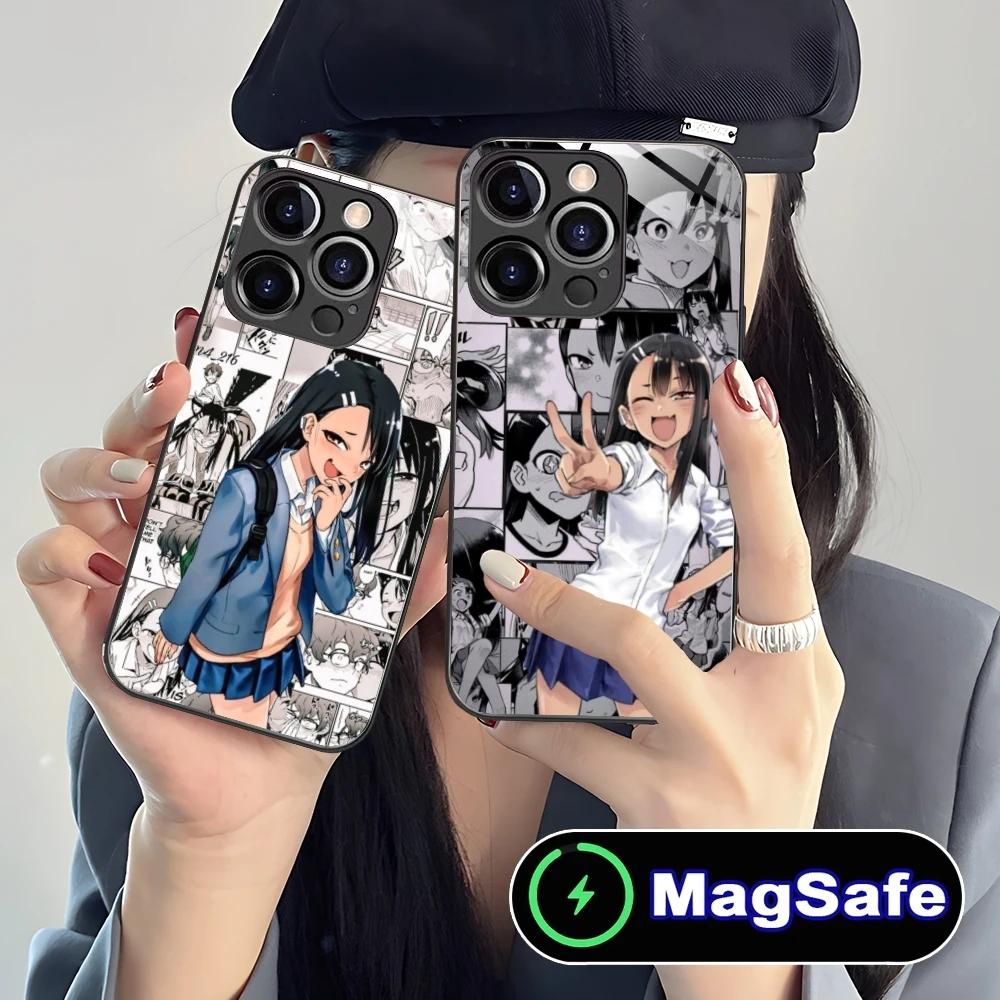 Hayase Nagatoro Anime Mobile Cell Phone Case for iPhone 16 15 14 13 12 11 Pro Max Plus Mini MagSafe Wireless Charging Glass Cove