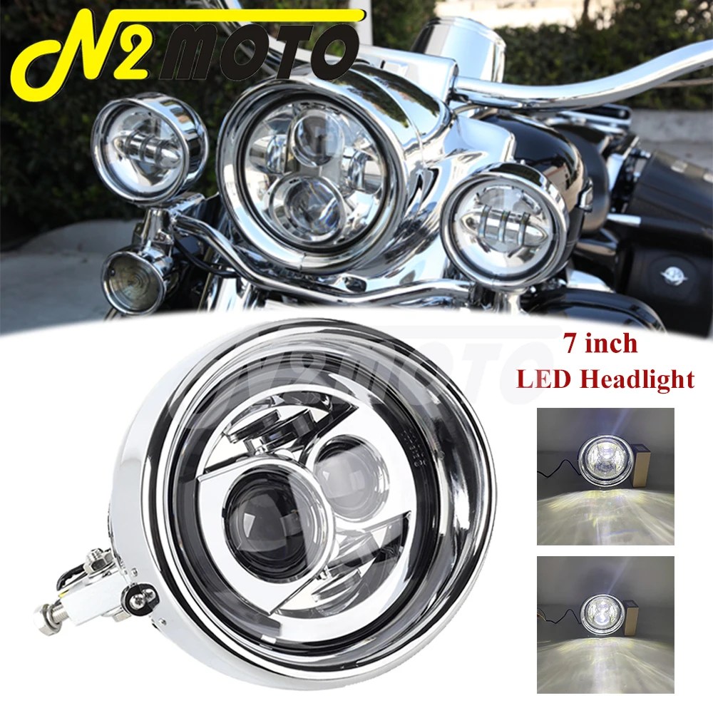 Motorcycle Steel 7 Inch Round Angel Eyes LED Headlight High Low Beam Front Head Light For Harley Heritage Sportster Dyna Softail