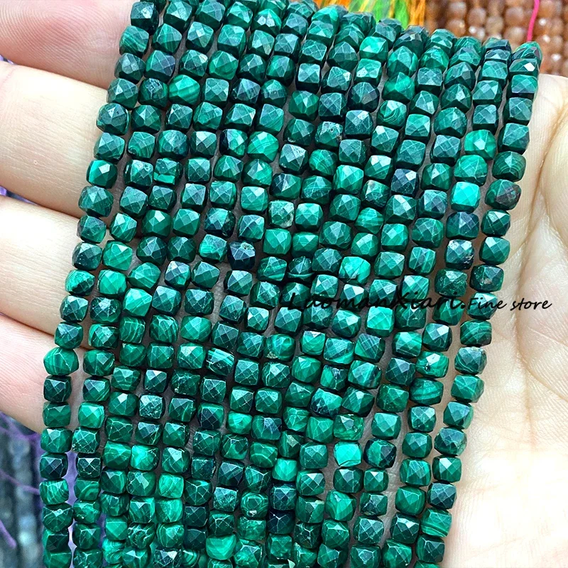 4-5mm Natural Stone Faceted Square AA Malachite Loose Cube Spacer Beads for Jewelry Making Diy Bracelet Charms Accessories