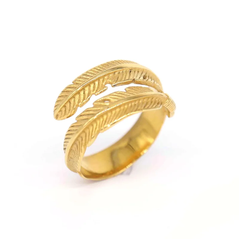 

18k Gold Stainless Steel Feather Ring Angel Wings Feather Irregular Hollow Opening Rings For Womens Trendy Fashion Jewelry