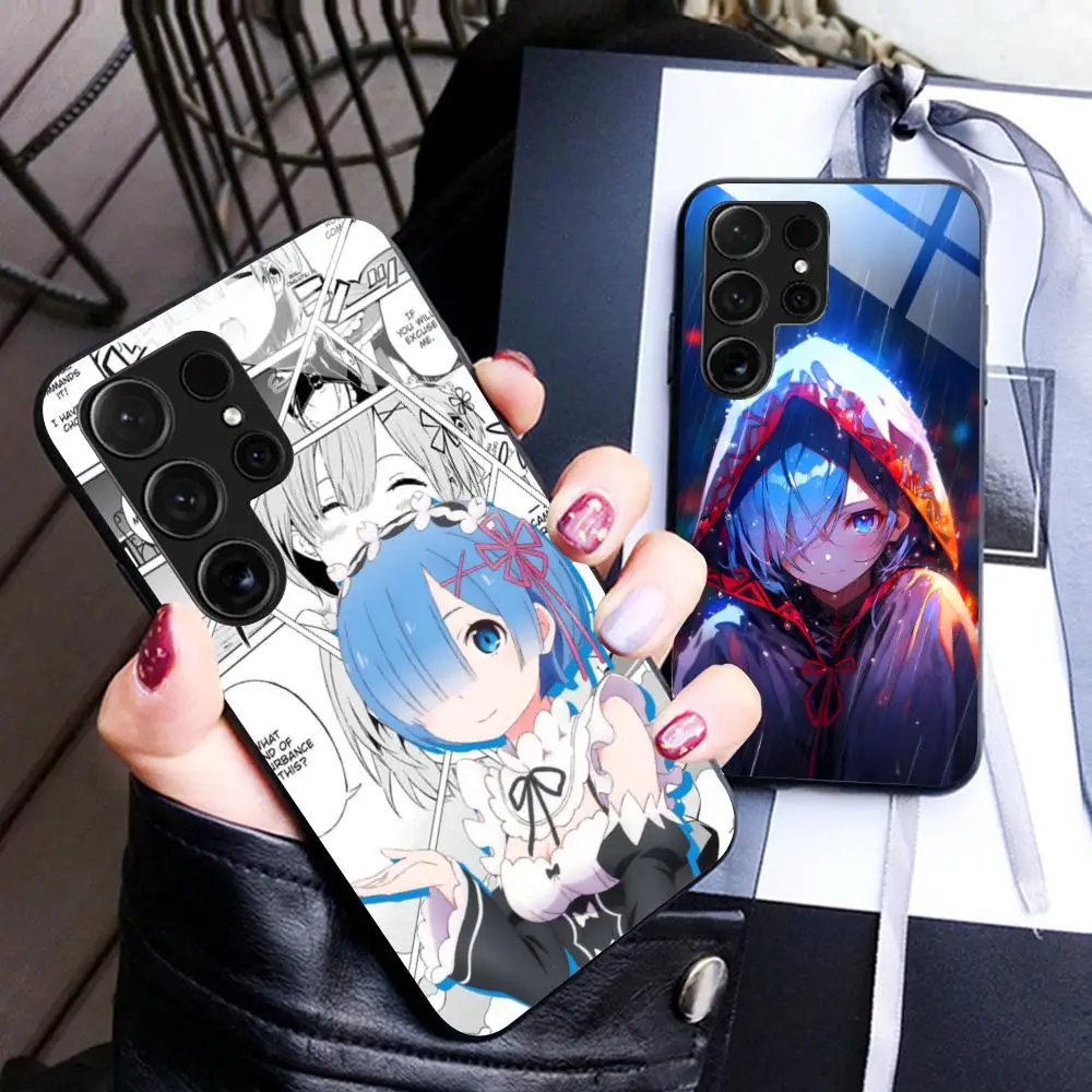 

Чехол для телефона ReZero Rem Waifu для Samsung Galaxy A56 55 54 53 52 51 36 35 34 23 16 15 5G, стеклянный, цветной, роскошный чехол-накладка