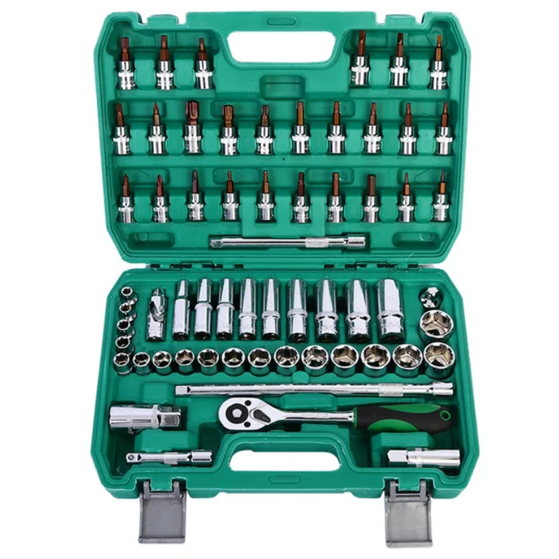 Socket Ratchet Wrench Tool Set Auto Repairing Hand Tool Chromium Vanadium Steel with Case Combination Tools Box 61pcs/set