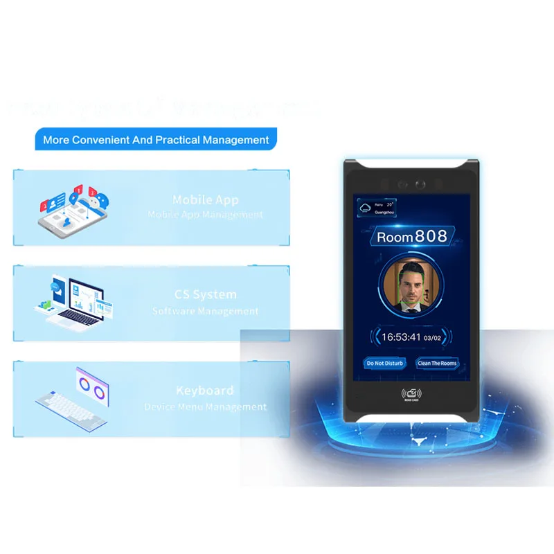 Machine biométrique TCP/IP avec écran HD de 5 pouces, clavier de contrôle d'accès, reconnaissance faciale, lecteur d'empreinte digitale