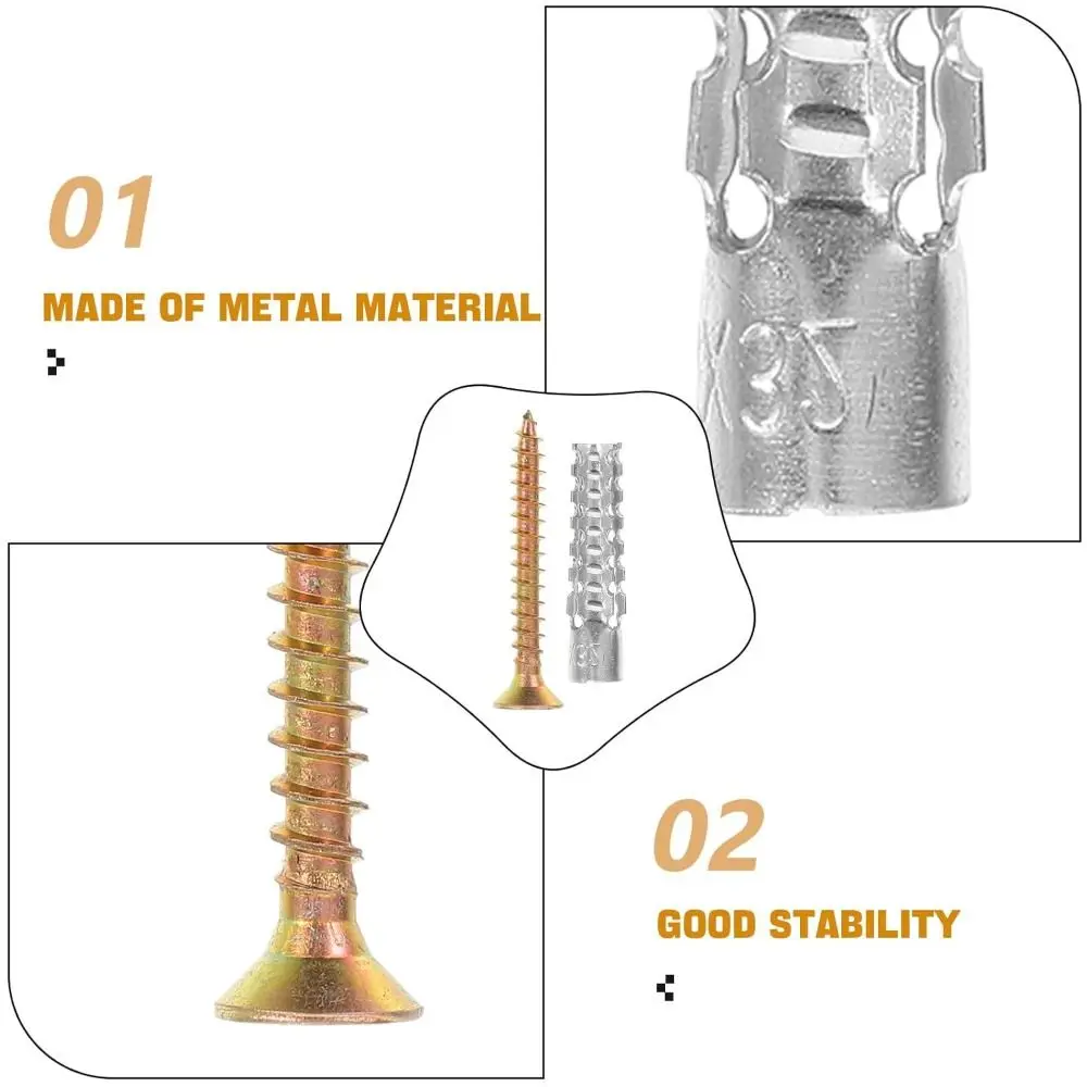20/50/100sets Metal Serrated Expansion Tube Self Tapping Screws Pipe Drilling Plug for Concrete Wall Anchors Fasteners Bolt Kits
