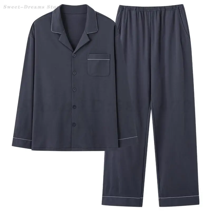 

Cotton Pajamas Set Men's Long Sleeved Top&Trouser Sleepwear Spring Autumn New Home Wear Big Size 4XL Nightwear Male Pyjamas Suit