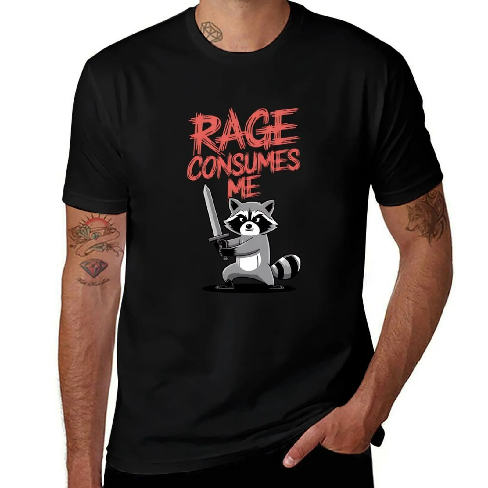 

Rage Consumes me Raccoon T-Shirt shirts graphic valentines clothes graphic t shirt vintage Men's cotton t-shirt