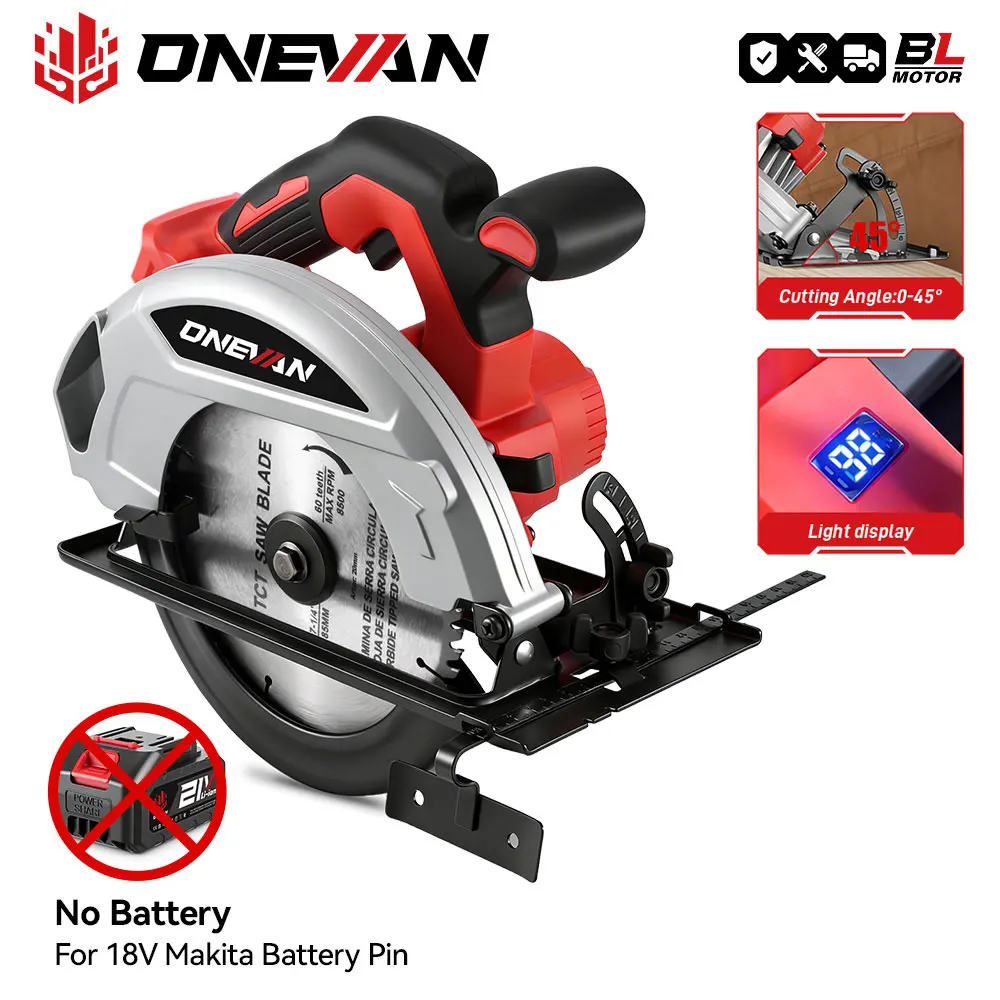 ONEVAN 7Inch Brushless Electric Circular Saw 4000W Cordless Wood/Metal Working Cutting Power Saw Tool For Makita 18V Battery Pin