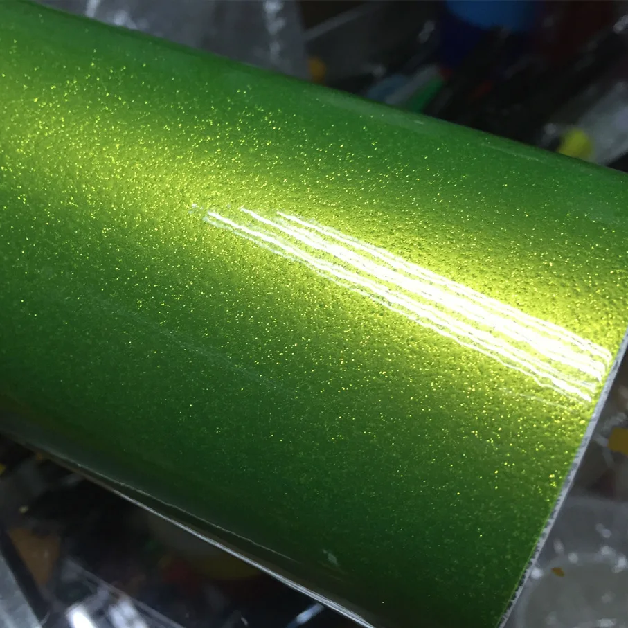 50cm*152/200/300CM Super Glossy Fluorescent Green Glitter Diamond Car Wrap Film Glossy Pearl Candy Motorbike Scooter Sticker