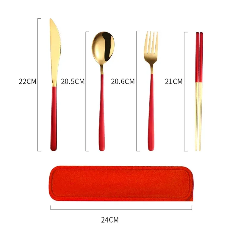 4pcs 304 Tableware Set Portable Cutlery Dinner Stainless Steel Knife Fork Spoon Chopsticks Portable Travel Flatware With Box