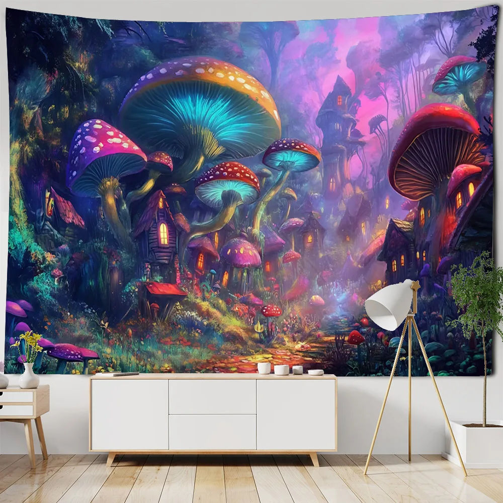 Mushroom Forest Tapestry Dreamy Landscape Kawaii Cartoon Home Wall Hanging Cloth Hippie Home Wall Decoration Blanket Bed Sheet