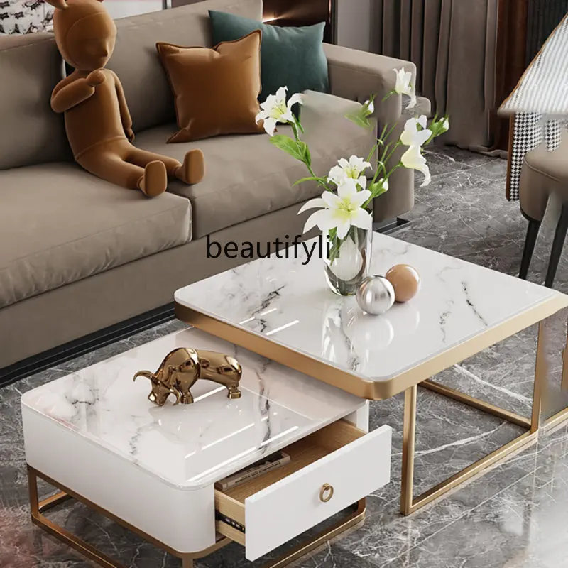 Mesa de centro de estilo nórdico Para El Hogar, mueble lateral de color blanco mezclado con anidación redonda Para Tv, balcón y sala de estar