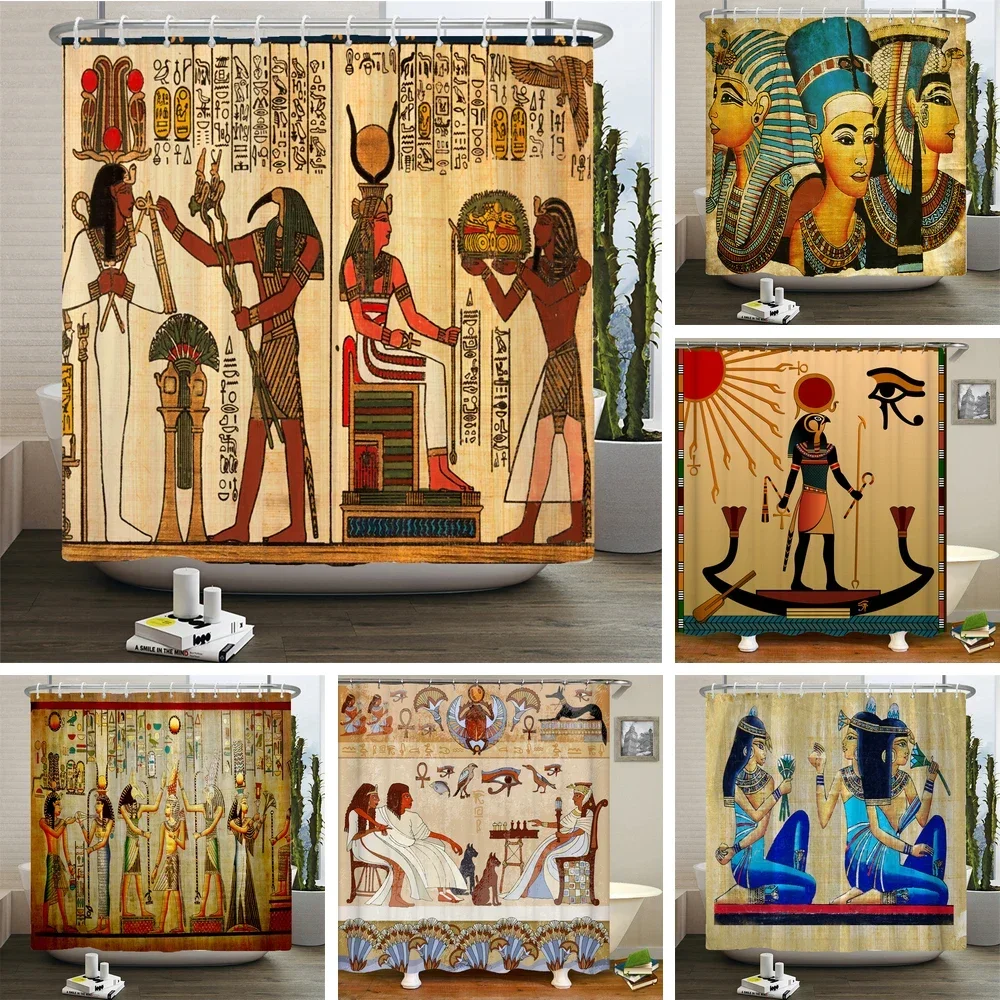 African Culture Shower Curtain Decor For Bathroom Polyester Waterproof Fabric Shower Curtains Egypt Pharaoh Bath Screen