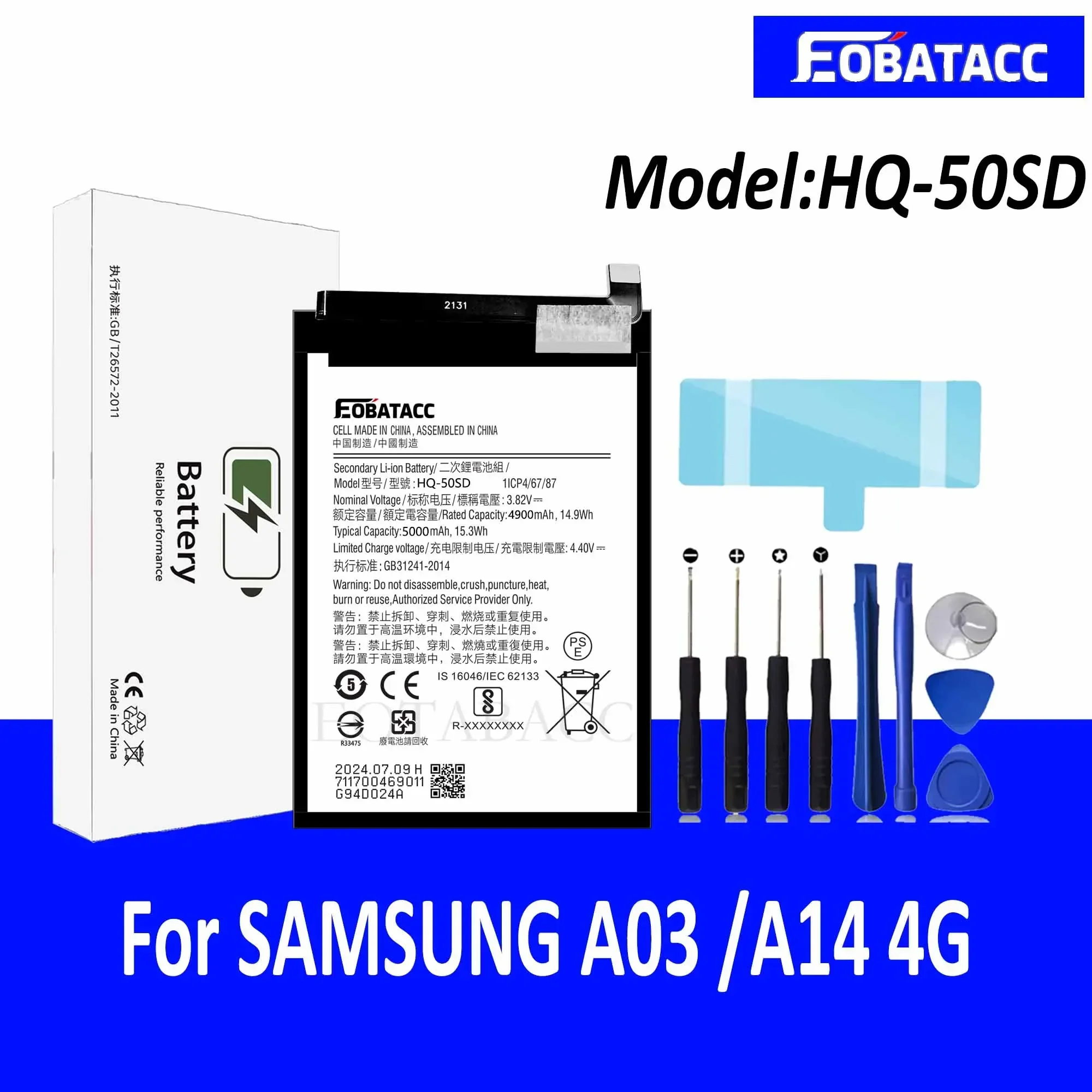 

EOTABACC 100% New High Quanlity Battery HQ-50SD For Samsung A03 /A14 4G Battery +Tools