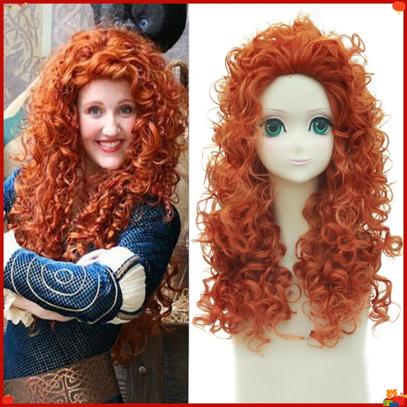 Synthetic Orange Curly Wig Princess Style Inspired Cosplay Melida-Look Anime Costume Wavy Hair Halloween Party