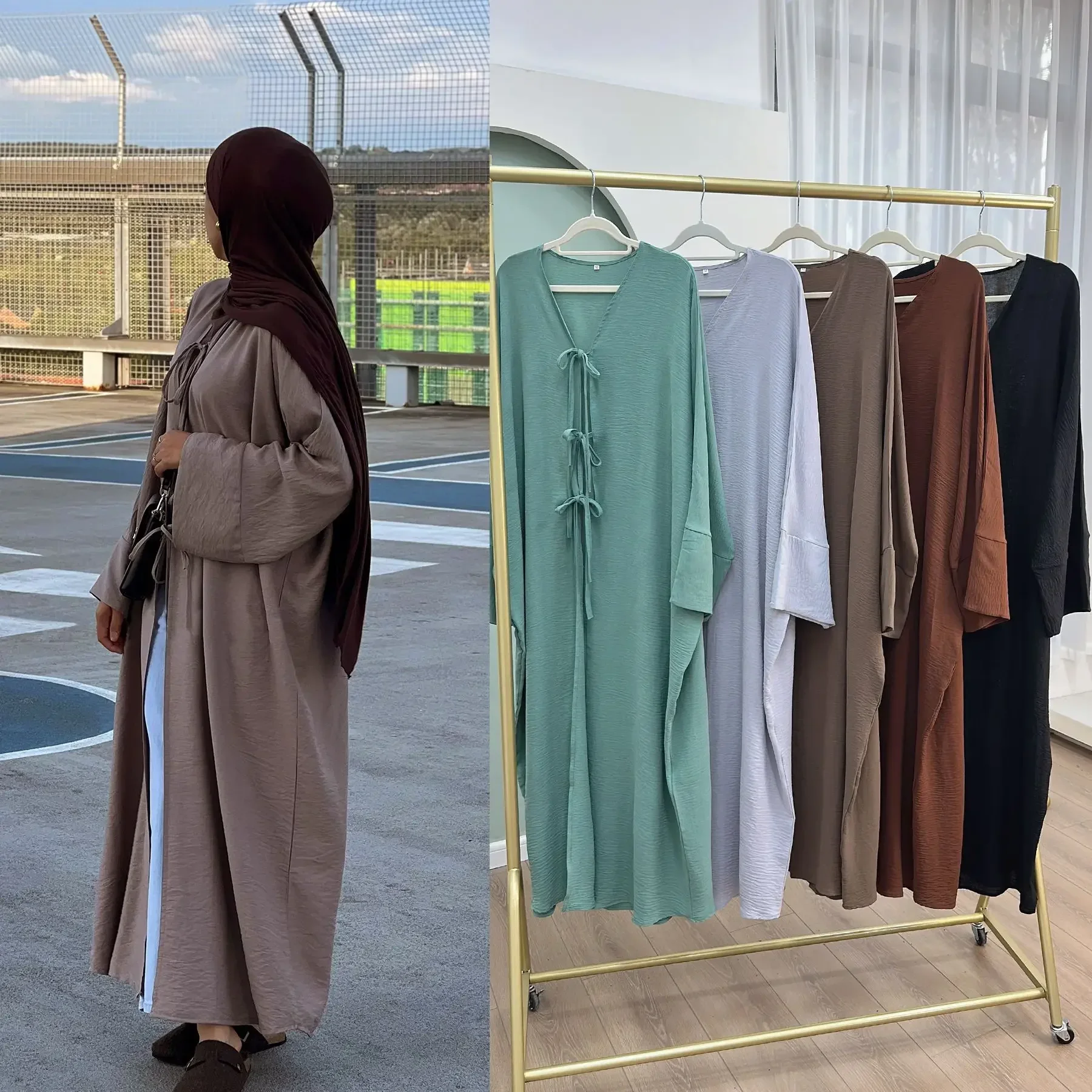 

Dubai Open Kimono Abaya Cardigan for Muslim Women Long Dress Eid Djellaba Islam Clothing Arabic Robe Kebaya Femme Jalabiya Saudi
