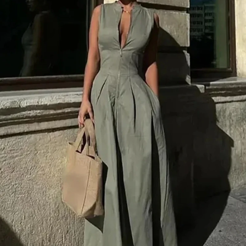 فساتين للنساء 2026 فساتين متوسطة الطول جديدة TRAF سستة فستان طويل امرأة مطوي بلا أكمام Bodycon فستان الصيف حفلة أنيقة #4