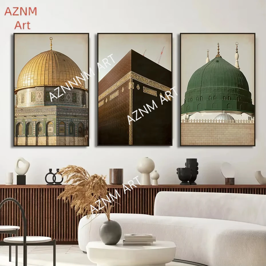 Masjid An-Nabawi Masjid Al Haram Masjid Al Aqsa Poster Canvas Painting Print Islamic Wall Art Muslim for Living Room Home Decor