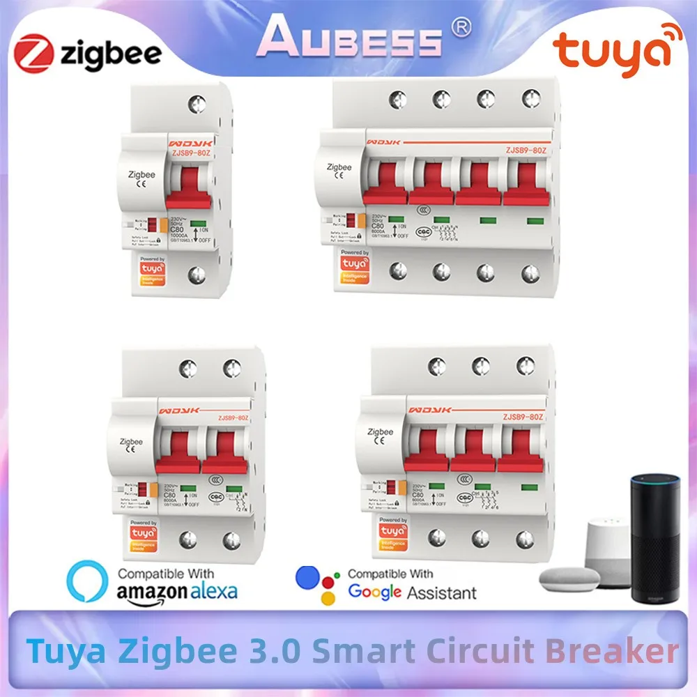 

Tuya Zigbee Smart Home 3.0 Smart Circuit Breaker ZJSB9 1P-4P Smart Voice Switch Timer Remote Control Via Tuya Alexa Google Home