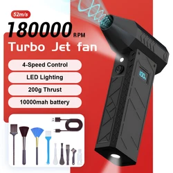 180000 RPM Turbo Jet Fan 2 LED Lighting Battery Level Display Powerful Air Blower 4 Gear Speed Turbo Jet Blower Dust Blowing