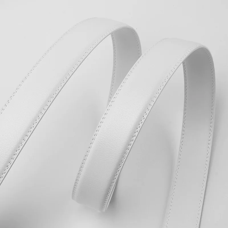 Men's White Split Leather Automatic Buckle Belt, Elegant Business Casual Waist Strap for Jeans