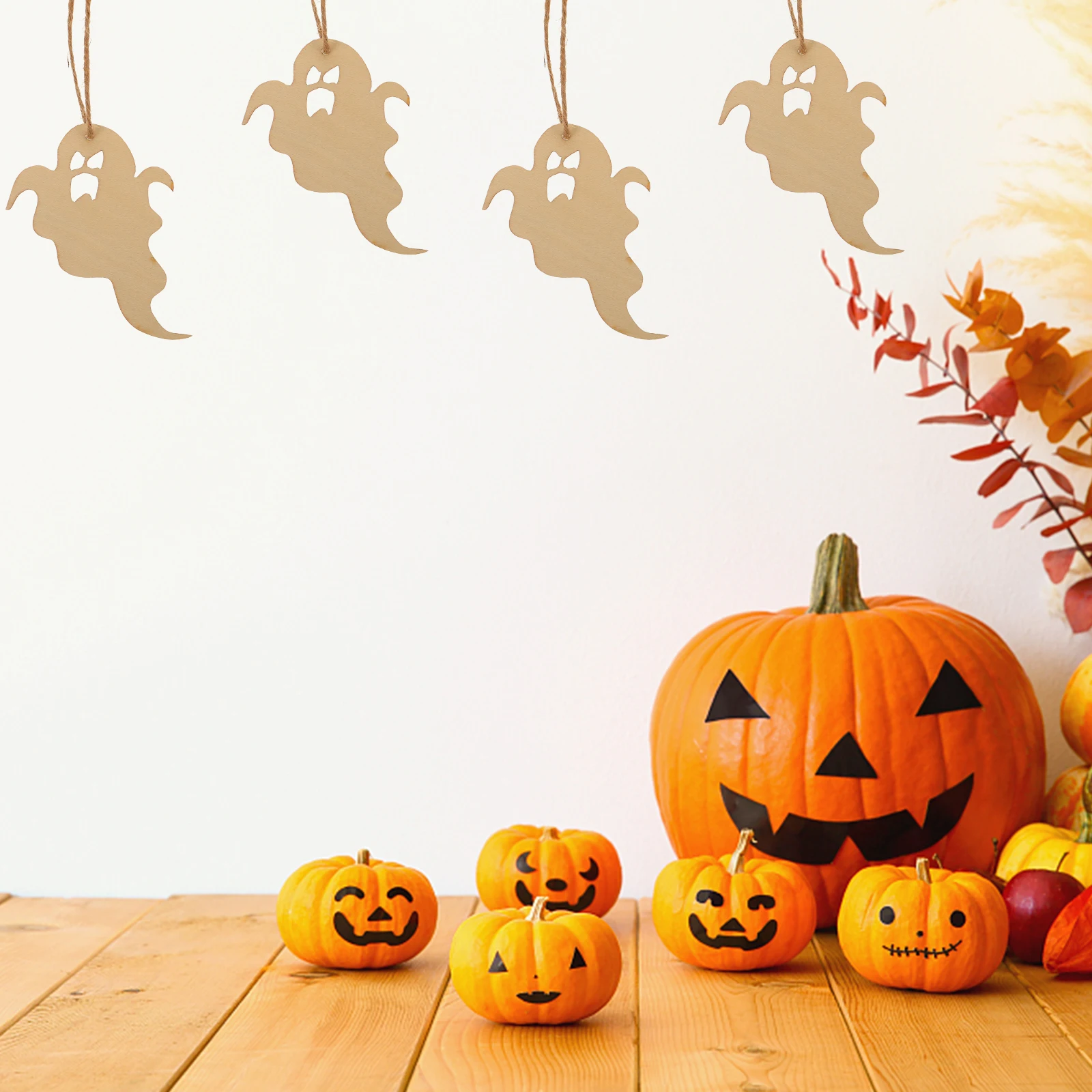 

Wooden Embellishments Ghost Pattern Pendant Halloween Decoration Kids Banner Halloween Embellishments naments Storage Jars