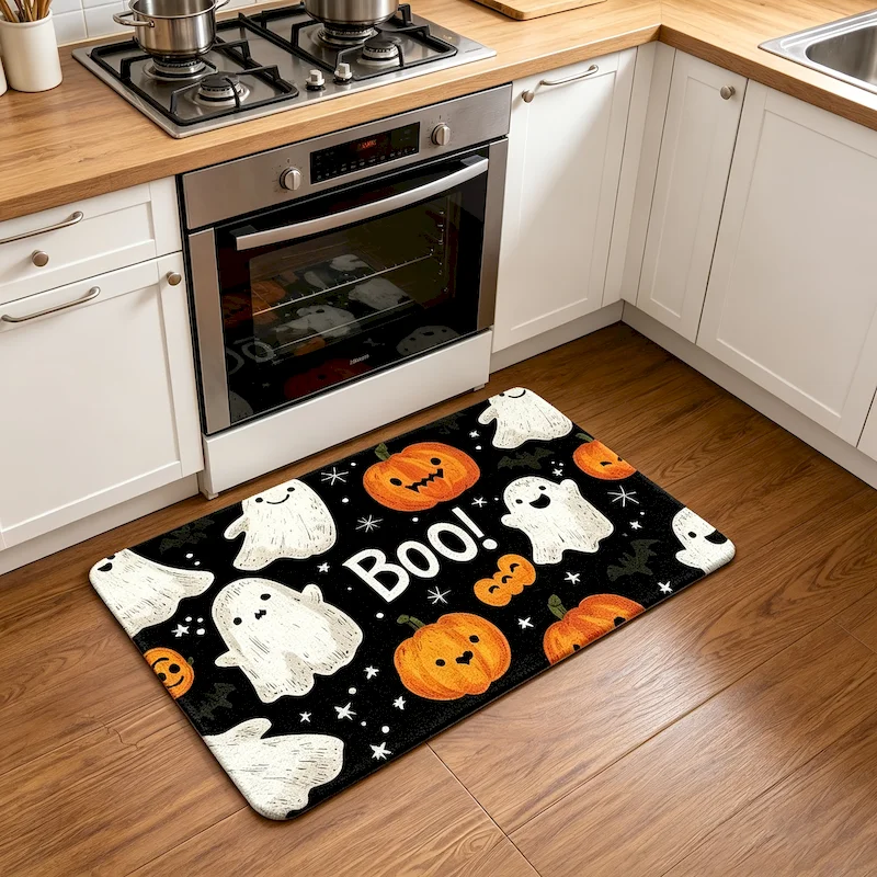 VIKAMA Halloween Ghost Pumpkin Floor Mat Porch Anti Slip Absorbent Carpet Entrance Dust Removal Floor Mat Home Decoration