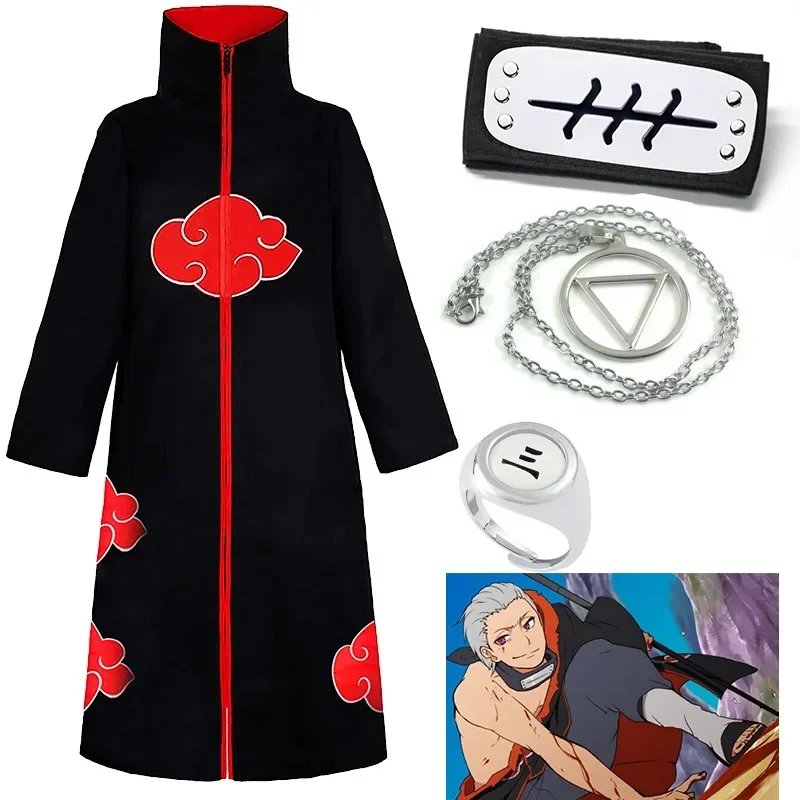 Naruto Akatsuki Cosplay Clothing Cos Props Costumes Set Headbands Ring Necklace Mask Uchiha Itachi Tobi Adult Child Size Gifts